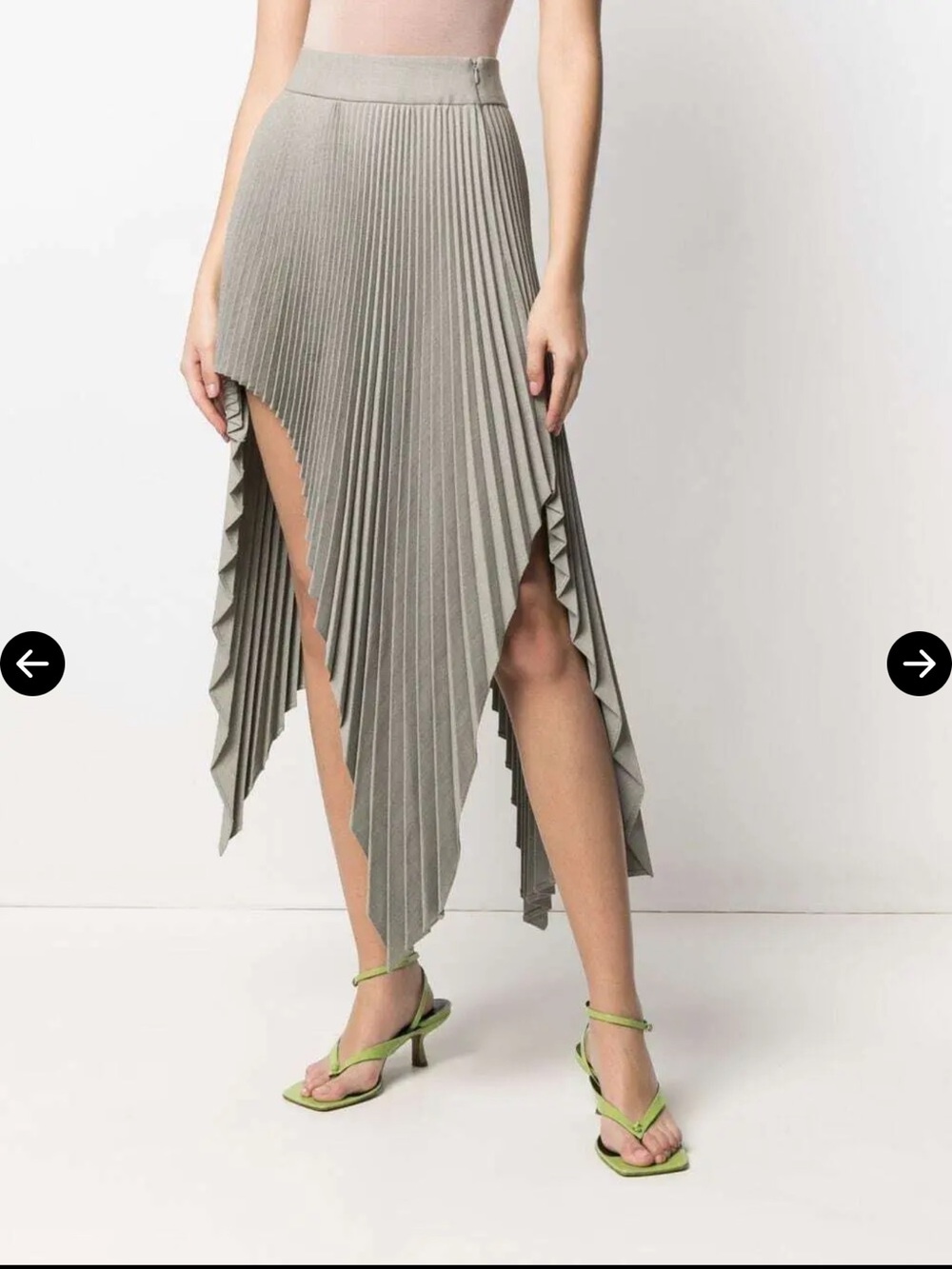 NWT Ssheena Glenda Sage Green Asymmetrical Pleated Skirt Sz IT 42/ US 6